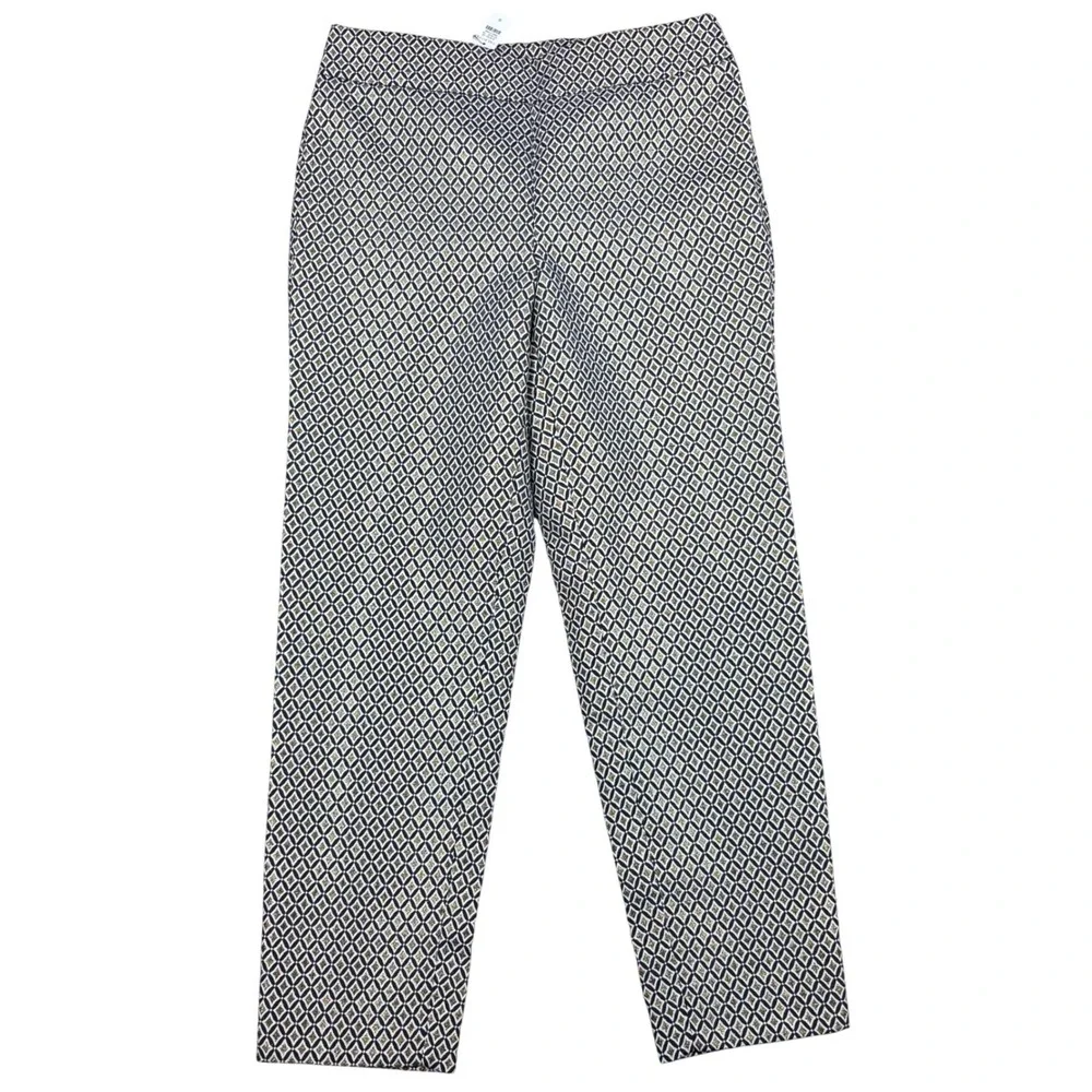 NWT Talbots Slim Ankle Pants Geo Jacquard Navy Blue Metallic Gold Trouser Size 6
